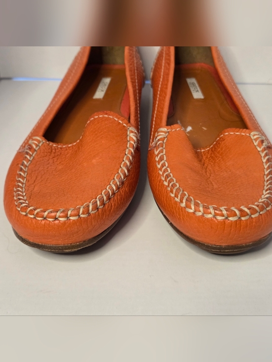 Geox Respira Orange Leather Loafers Italian Comfort Driving Flats  EU38.5/US8 - Picture 6 of 9